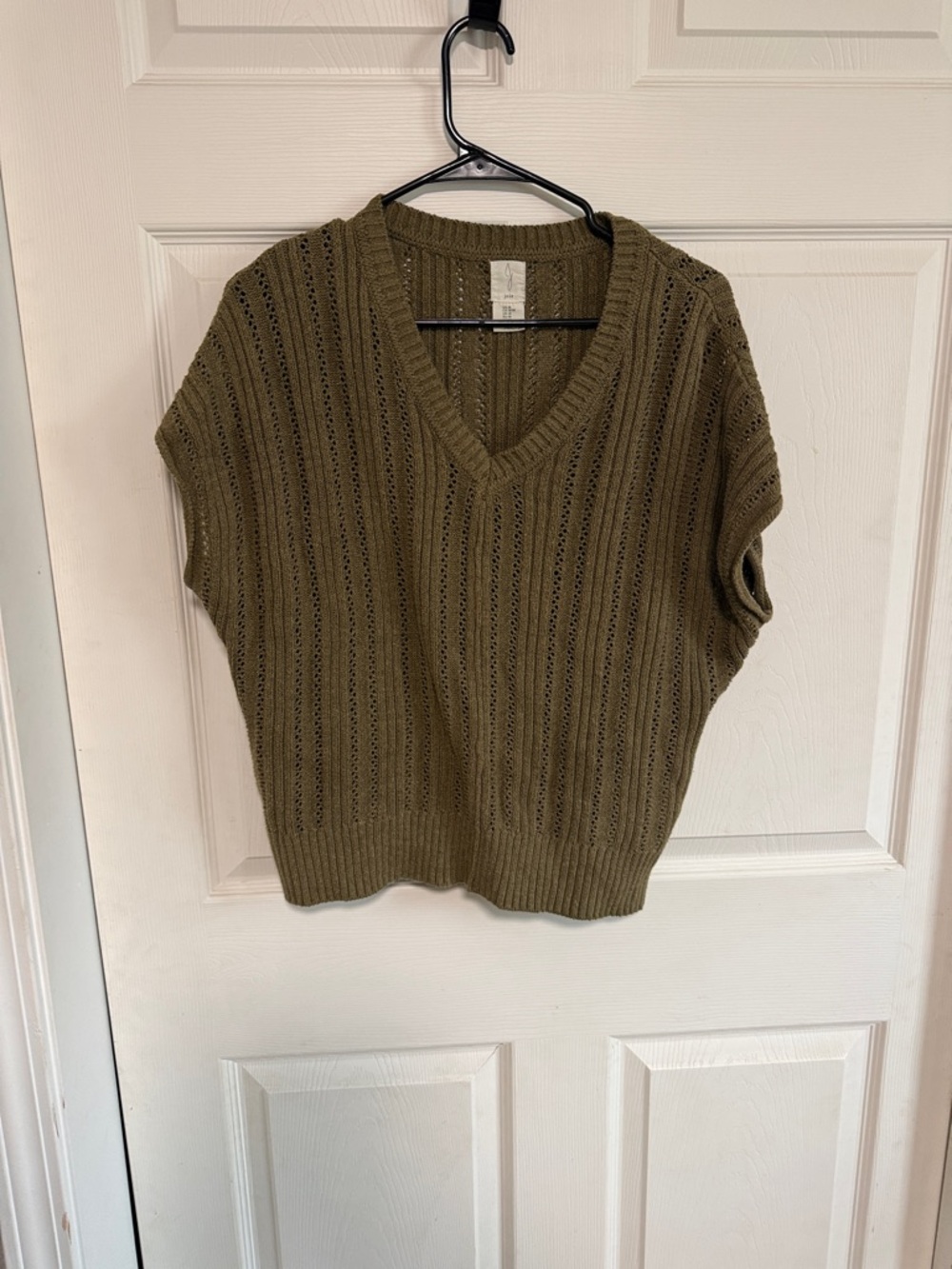 Joie Olive Green Open-Stitch V-Neck Sweater Vest
